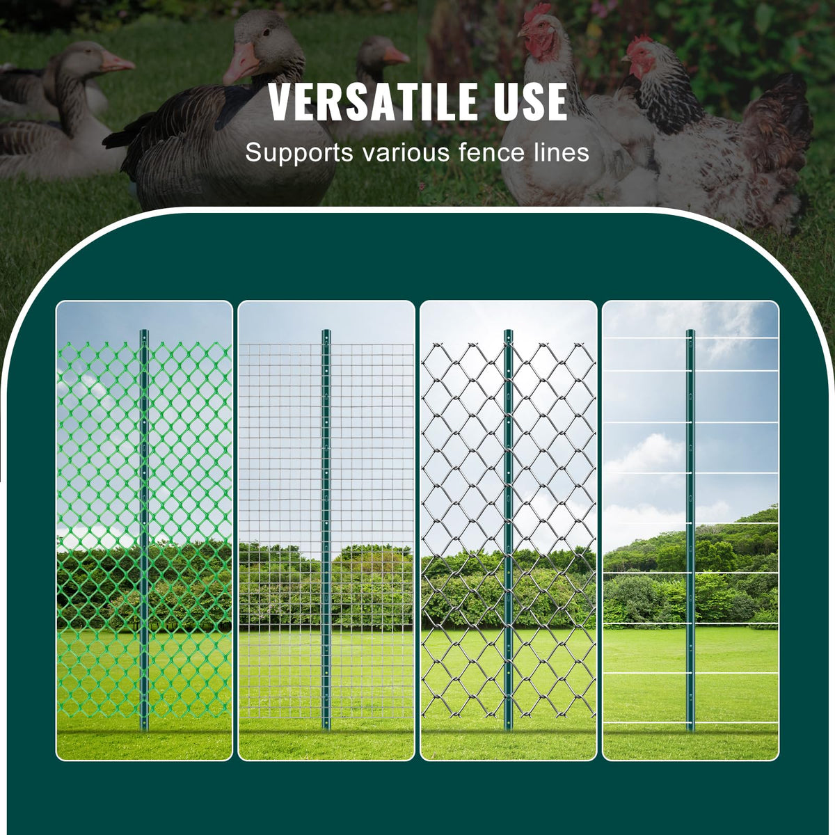 VEVOR Postes de Cerca de Metal 152,4 cm Postes de Cerca de Acero al Carbono Resistentes 10 Piezas Postes de Metal para jardín, Césped, Granjas, Cercas al Aire Libre, Huertos, Carreteras, Verde