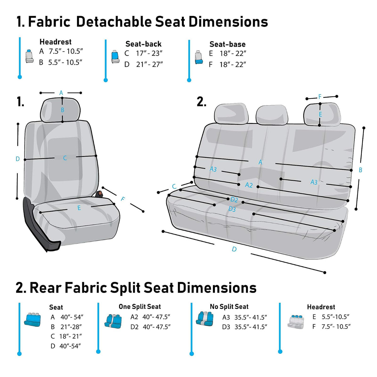 FH Group - Juego Completo de Fundas de Asiento de Automóvil para Asientos de Automóvil con Respaldo bajo con reposacabezas extraíble, Ajuste Universal, Funda de Asiento de automóvil, Funda de Asiento