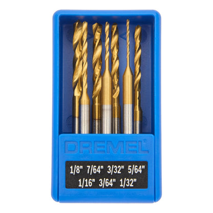 Dremel 628HP - Juego de brocas rotativas con revestimiento de titanio (7 piezas, ideal para perforación de madera y metales blandos)