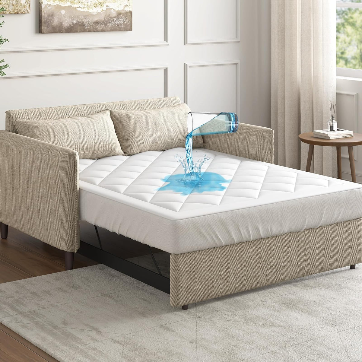 SLEEP PHILOSOPHY - Almohadilla de protección Impermeable para colchón con gestión de Humedad Scotchgard 3M, Microfibra hipoalergénica, elástica Completa, Blanco, tamaño matrimonial 54" x 72"