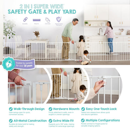 Regalo 192-Inch Super Wide ajustable Baby Gate and Play Yard, 4 en 1, kit de bonificación, incluye 4 paquetes de soportes de pared
