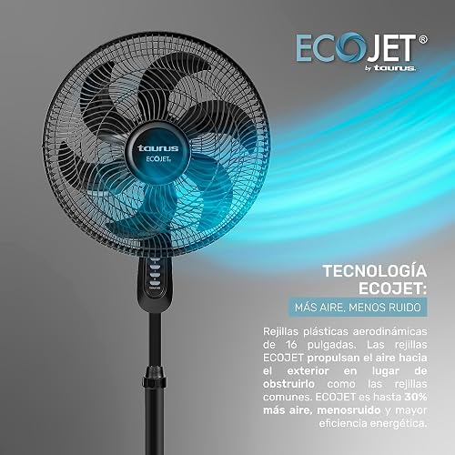 TAURUS UNIVERSE | Ventilador de Pedestal 16 Pulgadas Silencioso | ECOJET | 30% Más Aire y Mayor Eficiencia Energética | 3 Velocidades | 6 Aspas | Oscilación Amplia