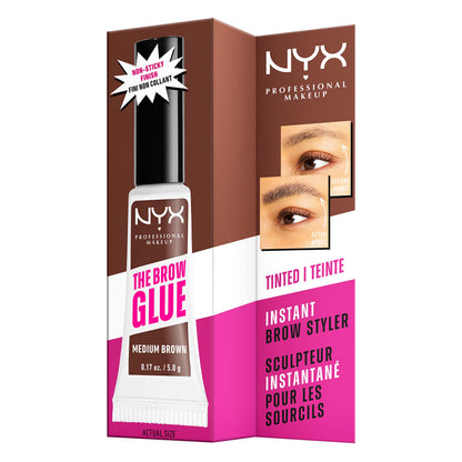 NYX Professional Makeup The Brow Glue Gel fijador de cejas Tono Med Brown, 5gr - Dura hasta 16H, no pegajoso, sin transferencias, a prueba de agua y sin residuos, cejas definidas, fórmula vegana