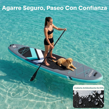 SereneLife Tabla de Paddle Inflable Ultra-Ligera con Accesorios Premium, Diseño Ancho y Estable con Almohadilla EVA Antideslizante, Ideal para Jóvenes y Adultos, Capacidad de 160 kg