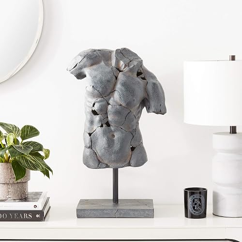 Sagebrook Home Escultura Moderna de Torso Masculino Agrietado de Estatua de Resina con Acabado Negro Texturizado decoración artística del hogar 15 x 9 x 25 Pulgadas