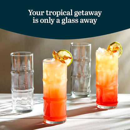 Libbey, Vasos Tiki Bamboo Hi-Ball de 473 ml, juego de 4, 473 ml, transparentes