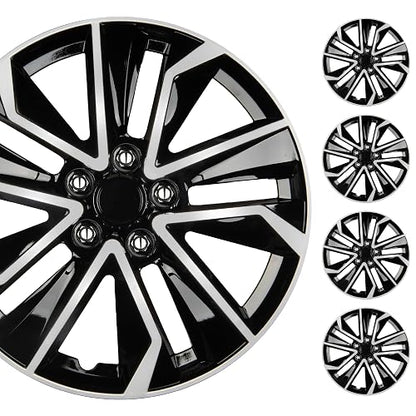 BDK - Juego de 4 tapacubos de 16 Pulgadas, Repuesto OEM, Funda de Rueda de Repuesto para automóviles, Camiones, SUV, Furgonetas, ABS Duradero, Negro y Plateado, Accesorios para el Exterior de 10