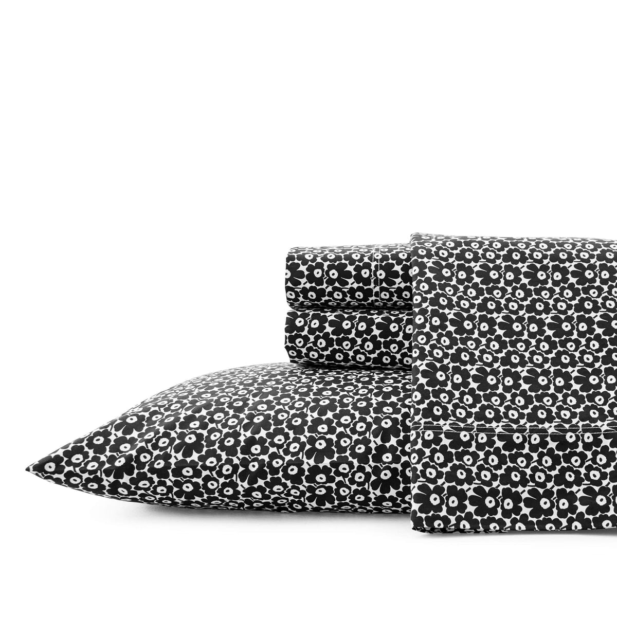 MARIMEKKO - Juego de sábanas de algodón percal para decoración del hogar (Pikkuinen Unikko Negro, matrimonial)