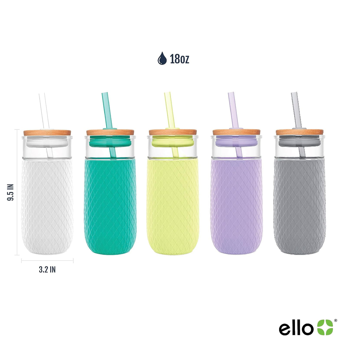 Ello Devon Vaso de Vidrio con popote, 591 ml