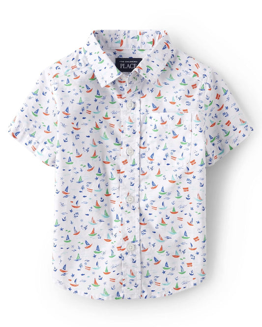 The Children's Place Y Camisa de Manga Corta con Botones para niños pequeños Camisa Abotonada para Niños