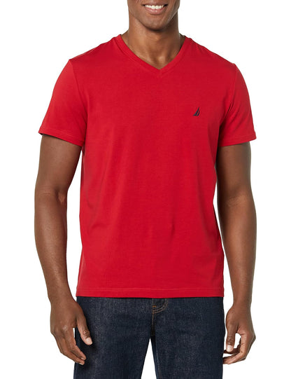 Nautica Playera de Manga Corta con Cuello en V para Hombre - Rojo - - M