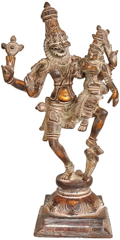 Exotic India Lord Narasimha con Diosa Lakshmi – Estatua de latón