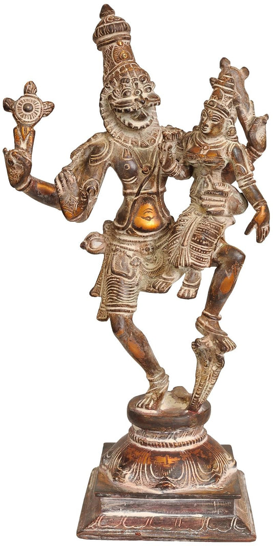 Exotic India Lord Narasimha con Diosa Lakshmi – Estatua de latón