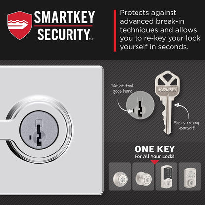 Kwikset Casey - Manija de puerta de entrada con cerradura y llave, palanca reversible con llave segura exterior, cerradura de puerta, para entrada frontal y dormitorios, cromo pulido, resistente a la
