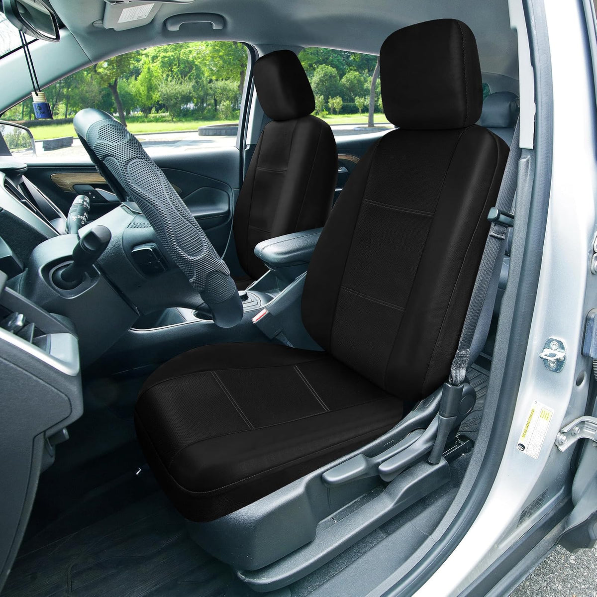 FH GROUP Universal Fit Full Set Deluxe Seat Cover - Leatherette (Black) (Airbag Compatible and Rear Split, Fit Most Car, Truck, SUV, or Van, FH-PU007115)
