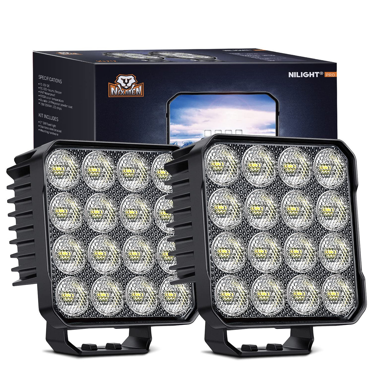 Nilight - Cápsulas LED de 4.4 pulgadas, 2 luces de trabajo de 48 W 4780 lm, ángulo de haz de inundación EMC integrado de 90 ° para luces todoterreno, luz lateral de respaldo trasera para tractor, camión, barco, ATV, UTV, 5 años de garantía