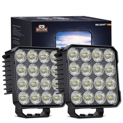 Nilight - Cápsulas LED de 4.4 pulgadas, 2 luces de trabajo de 48 W 4780 lm, ángulo de haz de inundación EMC integrado de 90 ° para luces todoterreno, luz lateral de respaldo trasera para tractor, camión, barco, ATV, UTV, 5 años de garantía