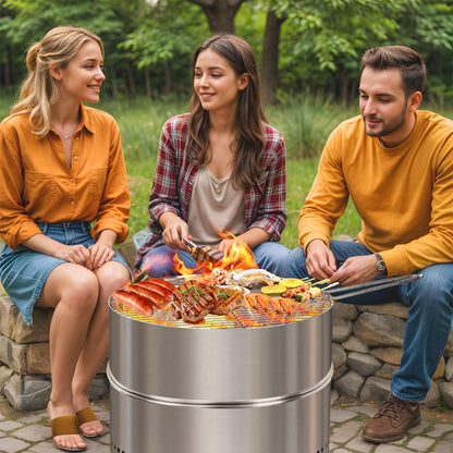 HGD - Chimenea sin Humo de 19.5 Pulgadas con Parrilla, fogata portátil de leña para Camping y Patio, Chimenea de Acero Inoxidable al Aire última intervensión con Bolsa de Viaje, fácil instalación y