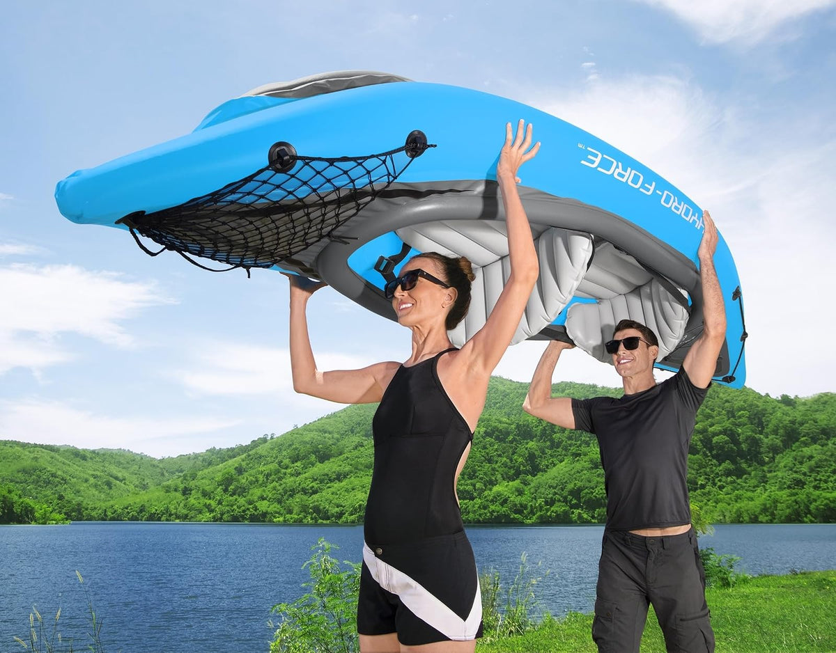 Hydro-Force 9'2" x 34" Ventura Elite X1 Inflatable Kayak Set | Fits 1 Adult | Includes Boat, Aluminum Paddle, Hand Pump, Fins, Seat, Gear Bag, Carry Bag, Repair Patch Kit