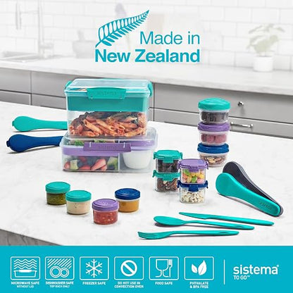 Sistema® Bento Create To Go™ - Contenedor de almacenamiento de alimentos de 1.4 L, caja bento con tapa y divisores, paquete de 2, verde azulado menta