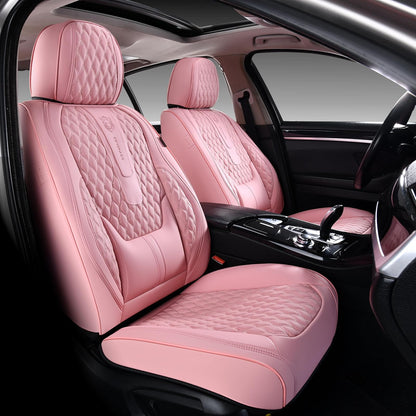 Coverado Fundas de asiento delantero, funda de asiento de automóvil rosa con soporte lumbar, cojín impermeable para asiento de automóvil, fundas de asiento delantero de automóvil, protector de asiento de automóvil de - A - Rosa - Frente