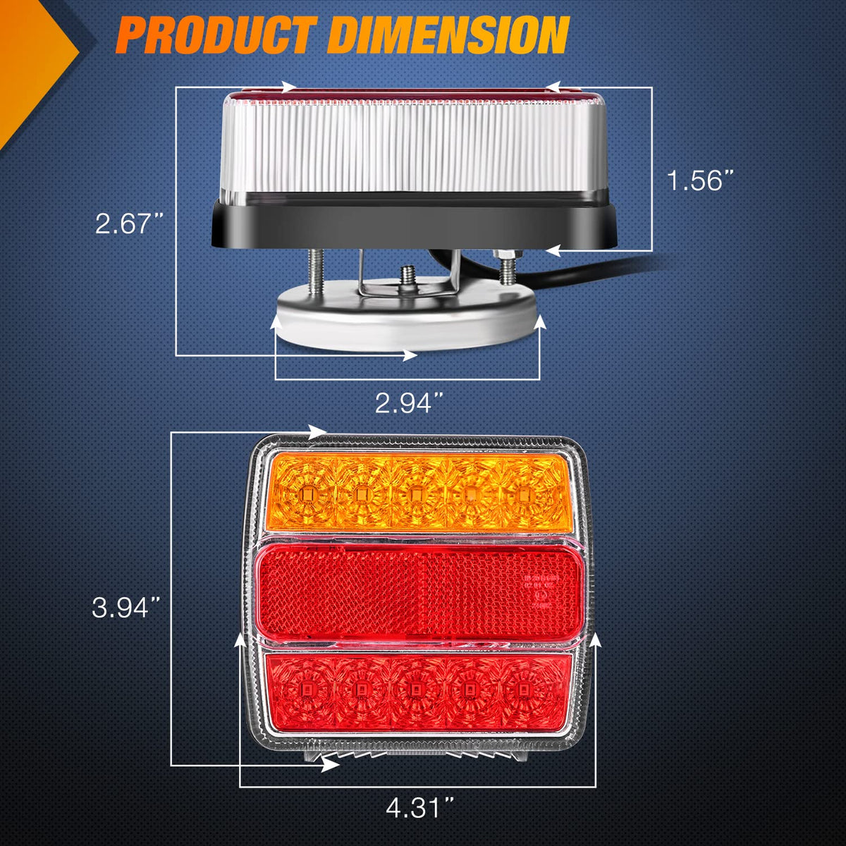 Nilight TR-143 Kit de Luces LED Magnéticas para Remolque, Cable de 25 Pies con Enchufe de 7 Pines, Luces de Parada/Giro/Matrícula Ámbar, 12 V