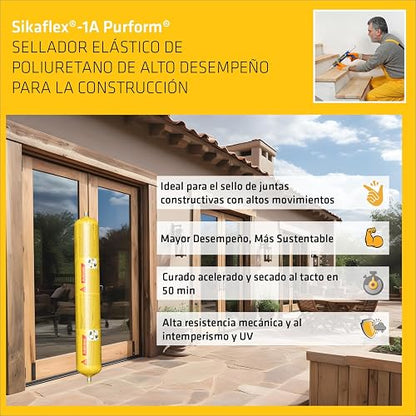 SIKA - Sikaflex 1A Purform – Sellador Elástico de Poliuretano de Alto Desempeño, Ideal para Aplicaciones con Movimiento y Conexiones Estructurales para Uso en Interiores y Exteriores. Color Blanco