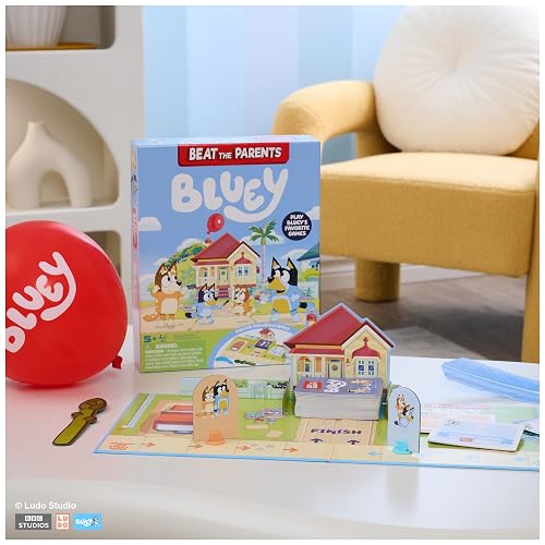 Spin Master Games, Bluey Padres vs Hijos, Trivia y Divertidos retos para Noches de Juegos en Familia, Juego fácil de Jugar, Juguetes de Bluey, para niños y familias para Edades de 5 años en adelante.