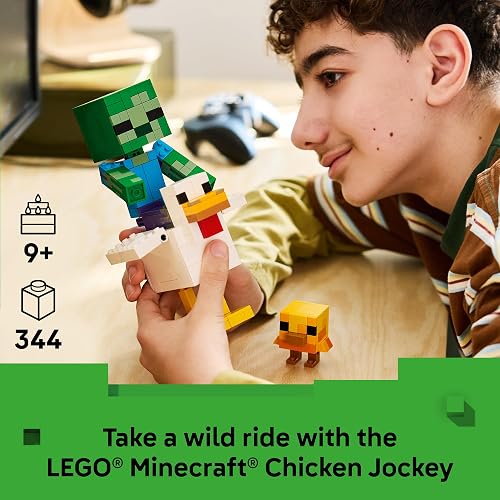 LEGO Minecraft Gallina Jockey – Juguete de Construcción – Decoración con Zombie Bebé, Gallina y Pollito – Coleccionable para Exhibir – para Mayores de 9 Años – 21582