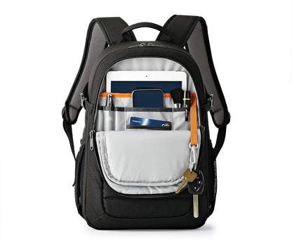 Lowepro Tahoe BP 150 Mochila para Cámara DSLR o sin Espejo, con Separadores Acolchados Removibles, Compartimento UltraFlex y Bolsillo para Tableta de 10 Pulgadas, Ideal para Viajes, Color Negro