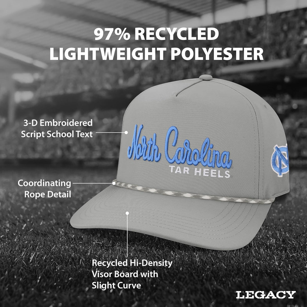 Legacy NCAA Officially Licensed Rope Hat, Lightweight Cap for Men & Women, Caddy, One Size Fits Most, Snapback Closure