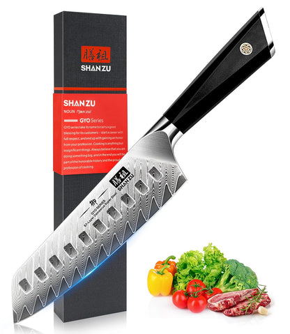 SHAN ZU Cuchillo Santoku, Cocina Acero AUS-10 de 67 Capas, Japones con Mango G10, Cuchillo Cocinero Profesional, Súper Afilada para Cortar Verdura, Fruta, Carne