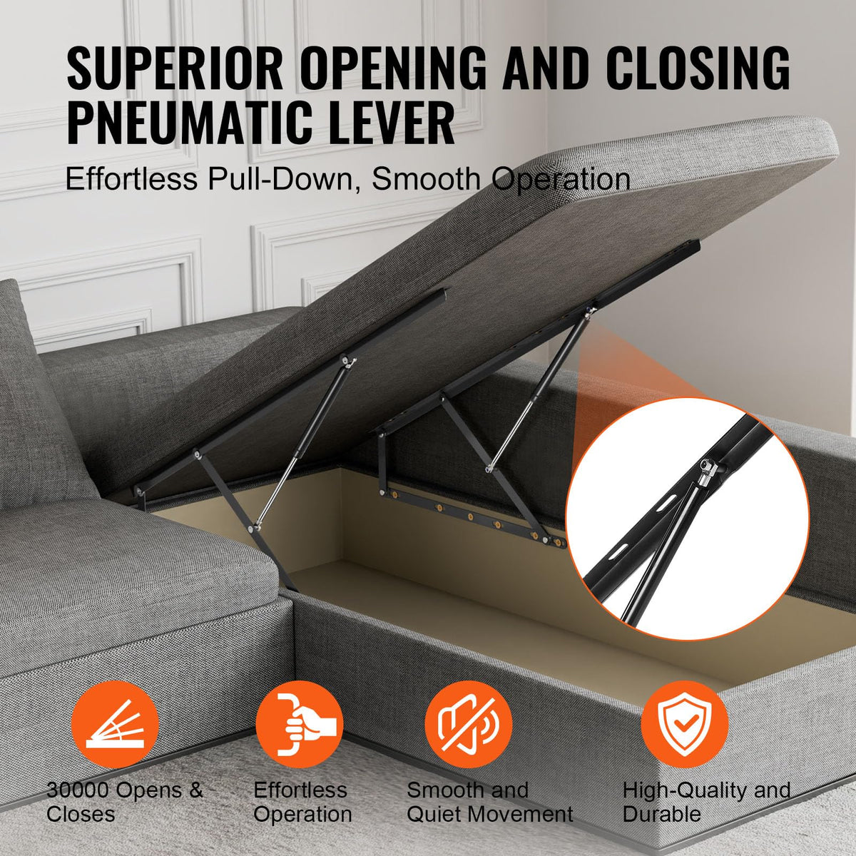 VEVOR Elevador de Cama, Tamaño de Cama Compatible 150 x 180 cm, Capacidad de Carga 70 kg, para Bricolaje, Palanca Neumática Vertical de Lujo, para Habitación de Invitados, 1080 x 750 x 45 mm, Negro