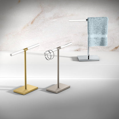 Gatco 1344B, Soporte de Toalla de encimera no Empotrado con Base Rectangular Moderna, latón Cepillado/acrílico, 10.5 Pulgadas de Ancho x 11.2 Pulgadas de Alto, Estilo T para baño, toallero de Cocina