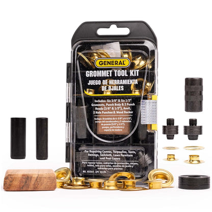 General Tools Kit de ojales de 3/8"-1/2" – Ojales de latón macizo inoxidables para reparación de lonas, lienzos de refuerzo y anillos de tela