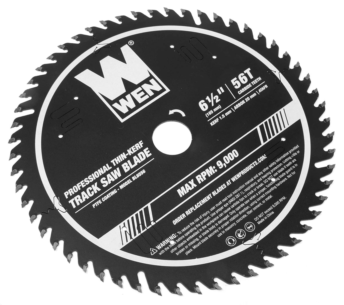 WEN BL6556 - Hoja de sierra profesional ATAFR con punta de carburo de 6.5 pulgadas y 56 dientes con revestimiento de PTFE