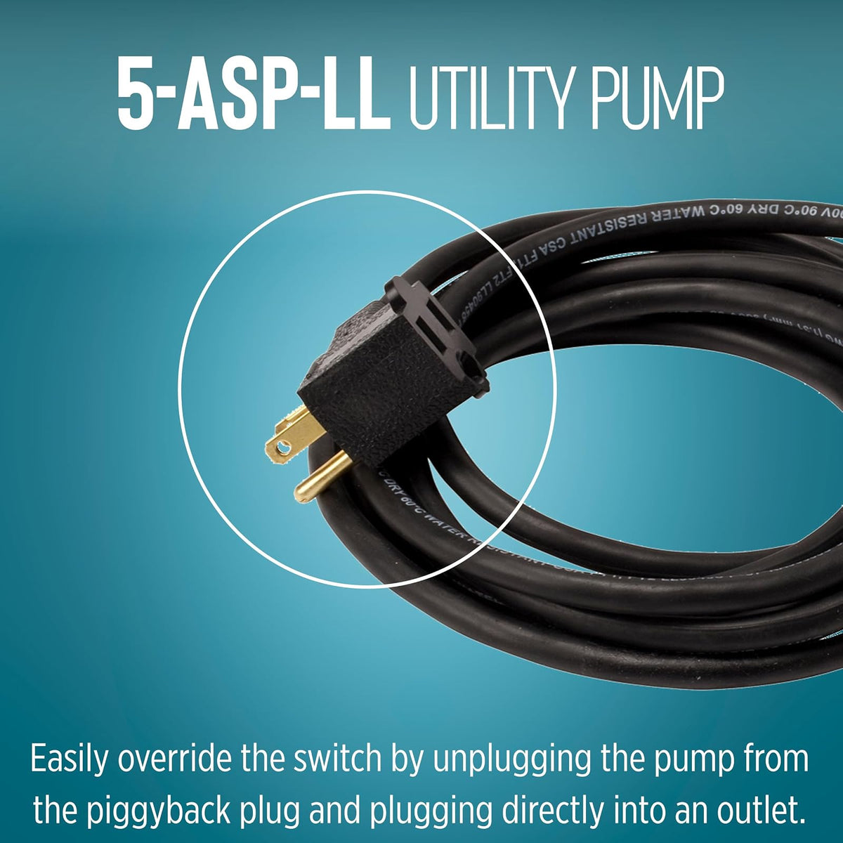 Little Giant 5-ASP-LL 115V, 1/6 HP Bomba automática de bajo nivel | 1500 GPH, cable de 18 pies con enchufe, sumergible, aluminio fundido, interruptor de diafragma Piggyback