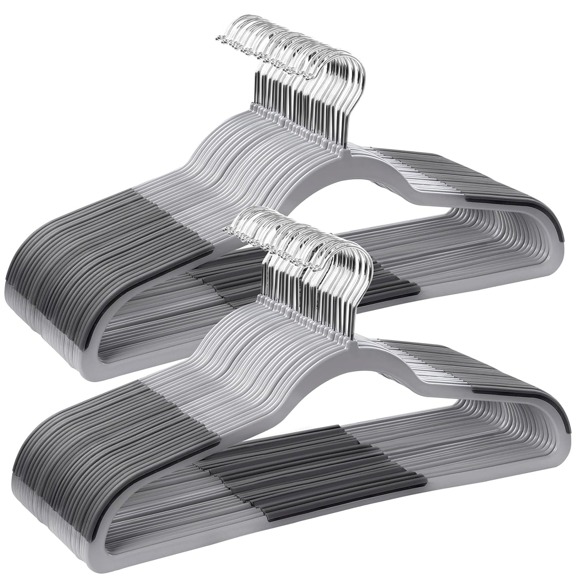 SONGMICS Perchas de Ropa, Juego de 50, Antideslizantes, Gancho Giratorio de 360°, Gris Claro y Gris Oscuro MCRF50G