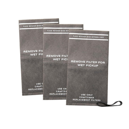 CRAFTSMAN CMXZVBE38737 Bolsas de filtro de aspiradora húmedo y seco para aspiradoras de tienda de 2 a 2.5 galones y aspiradora de cubeta de potencia, paquete de 3 - Bolsa de filtro de 2-2.5 galones