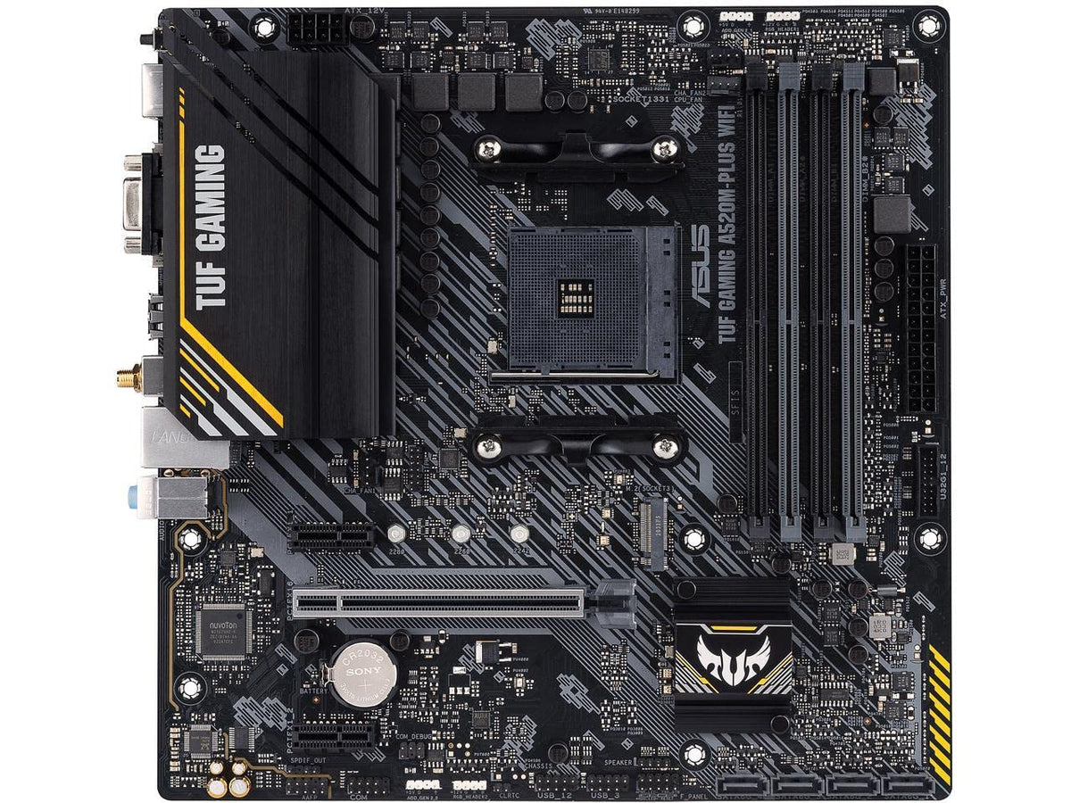ASUS TUF Gaming A520M-PLUS WiFi Tarjeta Madre AMD para PC Gamer y Esports | AM4, mATX, Ryzen serie 5000/3000, DDR4 hasta 128GB, PCIe 3.0 x16, ranura M.2, WiFi 5, LAN Gigabit, 4x USB 3.2 Gen 1, de ASUS