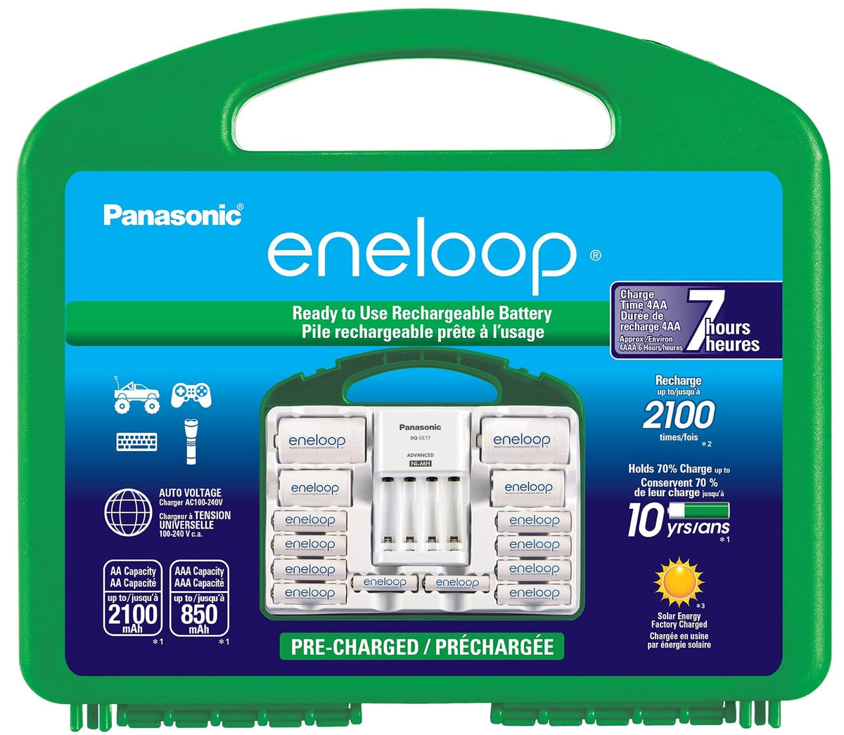 Panasonic Cargador Eneloop BQ-CC17 con 4 Pilas AA Recargables - Power Pack