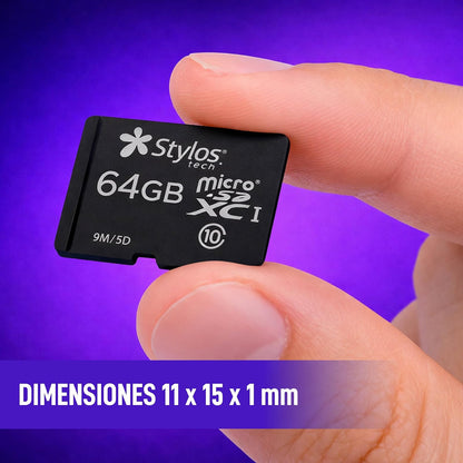 Memoria Micro SD 64GB Clase 10 con Adaptador Negro Stylostech