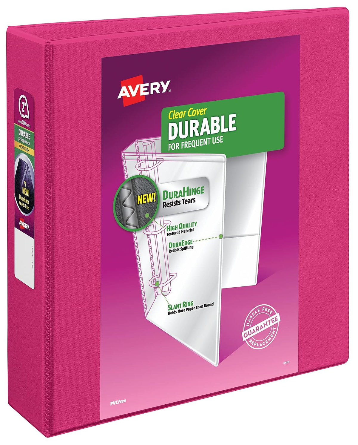 Avery Carpeta durable con vista y anillo inclinado, 5cm | Para uso diario, en el hogar y en la oficina, columna vertebral DuraHinge, bordes resistentes a las roturas - 5 cm - Rosado
