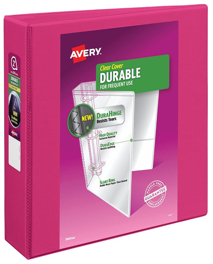 Avery Carpeta durable con vista y anillo inclinado, 5cm | Para uso diario, en el hogar y en la oficina, columna vertebral DuraHinge, bordes resistentes a las roturas - 5 cm - Rosado