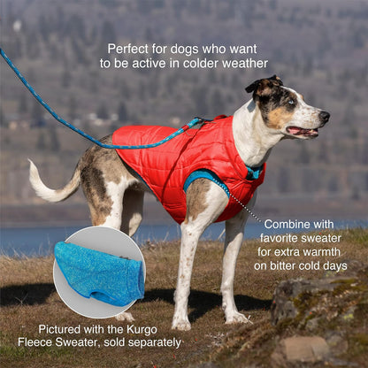 Kurgo Loft - Chaqueta para Perro, Abrigo de Invierno Reversible para Perros, Reflectante, Uso con arnés, Resistente al Agua, para Mascotas pequeñas, Medianas y Grandes (lámpara de Lava, XL)