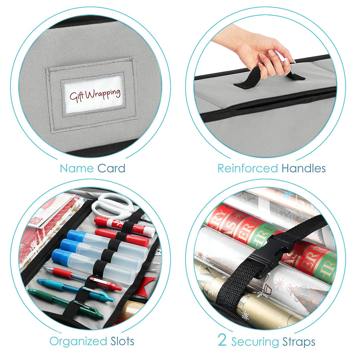 Hearth & Harbor - Contenedor de almacenamiento de papel de regalo con cinta organizador de almacenamiento - Bolsa de almacenamiento de Navidad con bolsillos interiores extras - Organizador de regalo