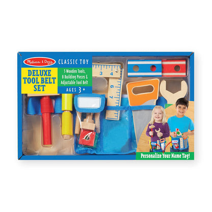 Melissa & Doug - Juego Deluxe de Cinturón para Herramientas, 5 Herramientas de Juguete de Madera, 8 Piezas de Construcción