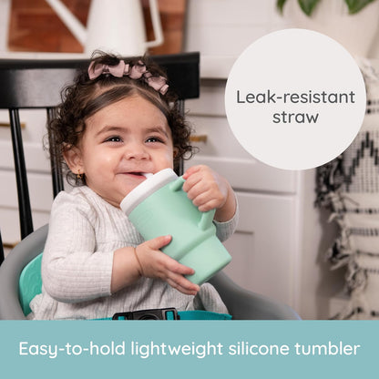 INFANTINO My 1st Tumbler - Taza pequeña con popote a prueba de fugas y asa para niños pequeños, fácil de limpiar, 255 ml, menta fresca