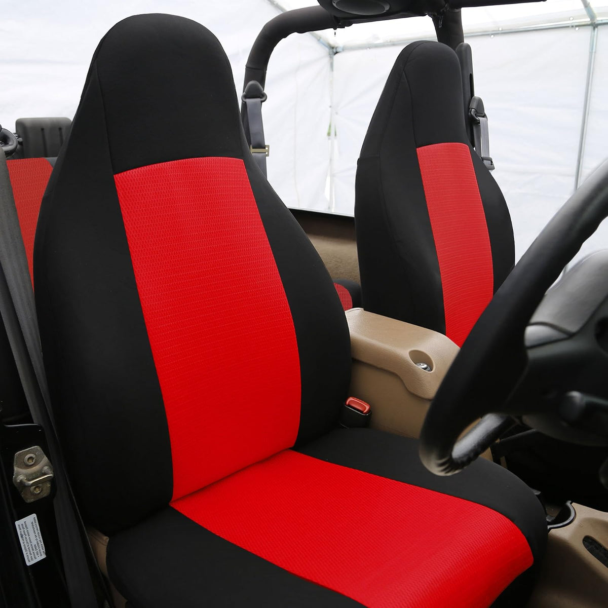 FH GROUP FB102RED102 Red Classic Cloth 3D Air Mesh Front Set Bucket Auto Seat Cover, Set of 2