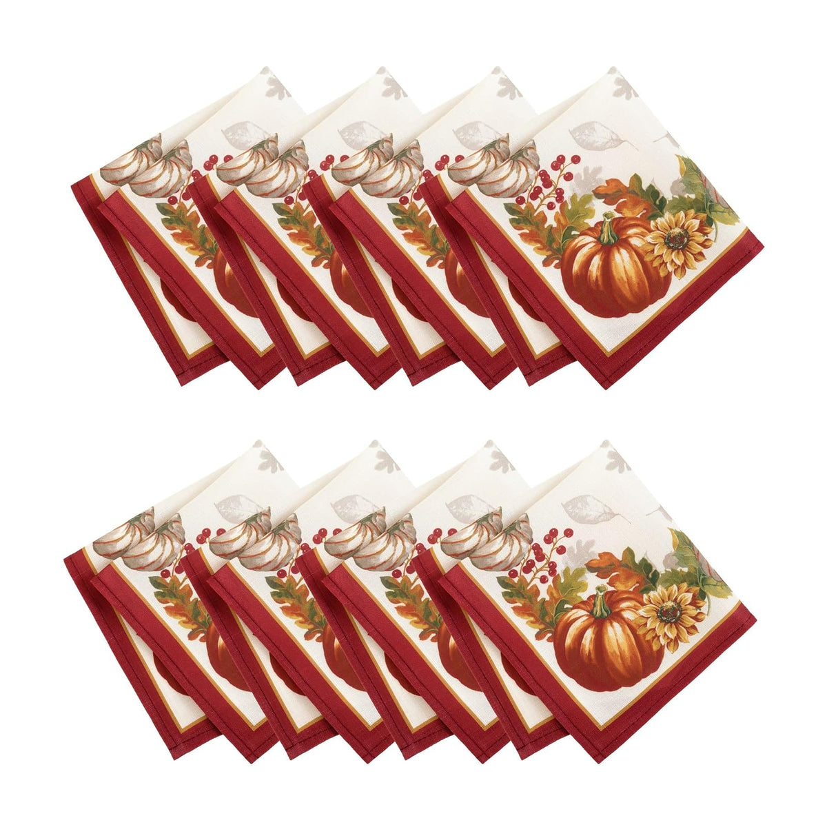 Elrene Home Fashions Mantel de Poliéster con Borde de Hojas Otoñales - 43.2 x 43.2 cm (Juego de 8)